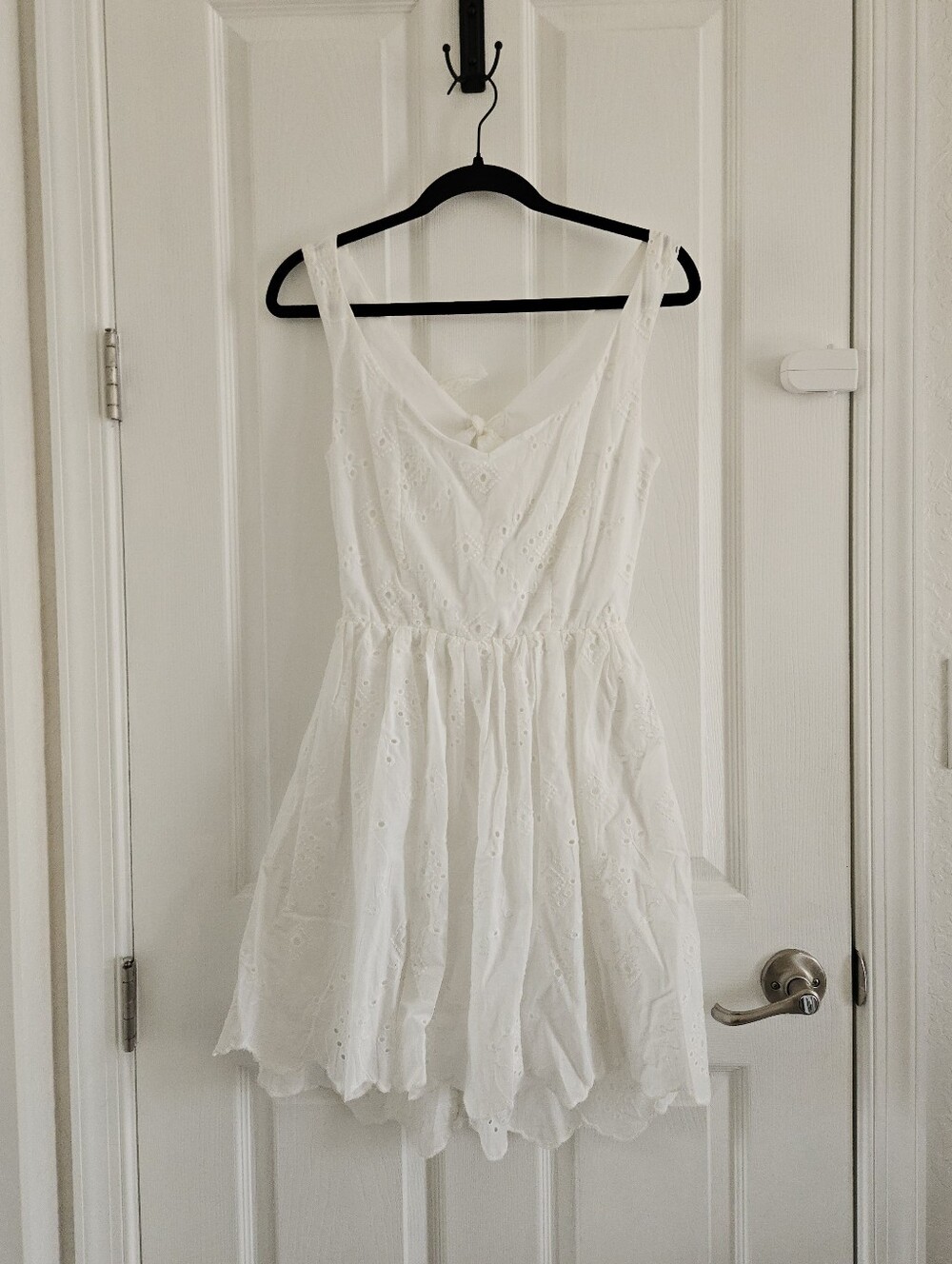White Eyelet Sleeveless Backless Summer Dress